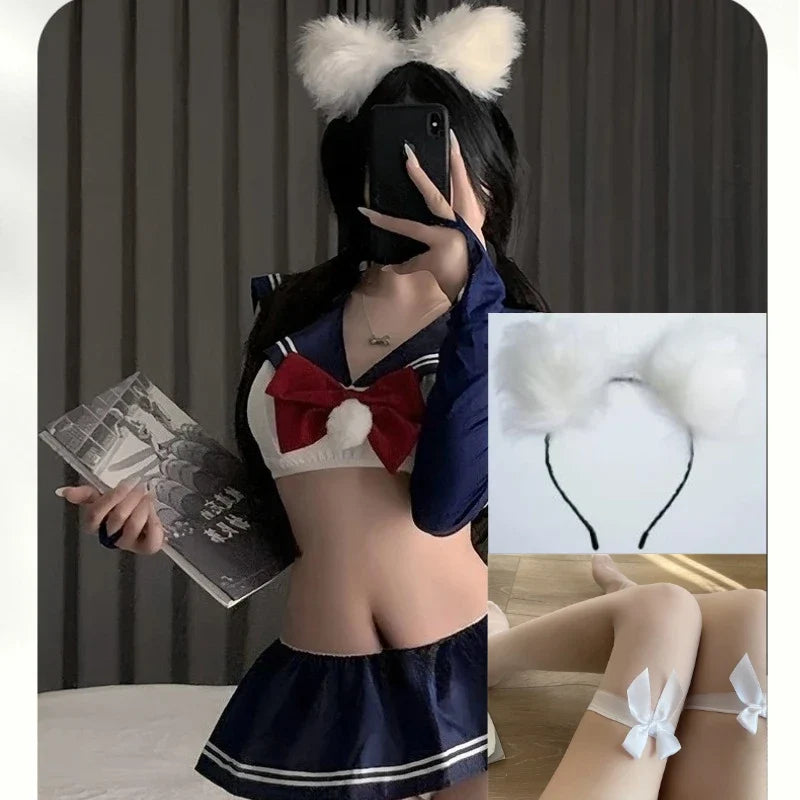Underwear School Sweet Sailor Collar Top Pleated Short Skirt Set