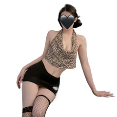Office Secretary Cosplay Costume Leopard Perspective Hip Wrap Skirt Nightclub Temptation Bar Lingerie Sleepwear Set