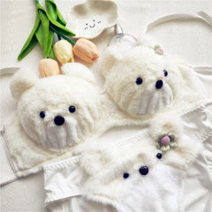 Plush Underwear Flower Briefs Cute Cartoon Comfortable Steel Ring Free Lingerie Underpants Set