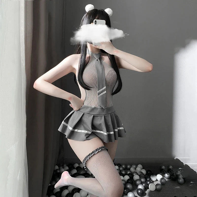 Student Sailor Costumes Cosplay Cheer Learder Bodysuit Kawaii Pleated Skirt Erotic Lingerie