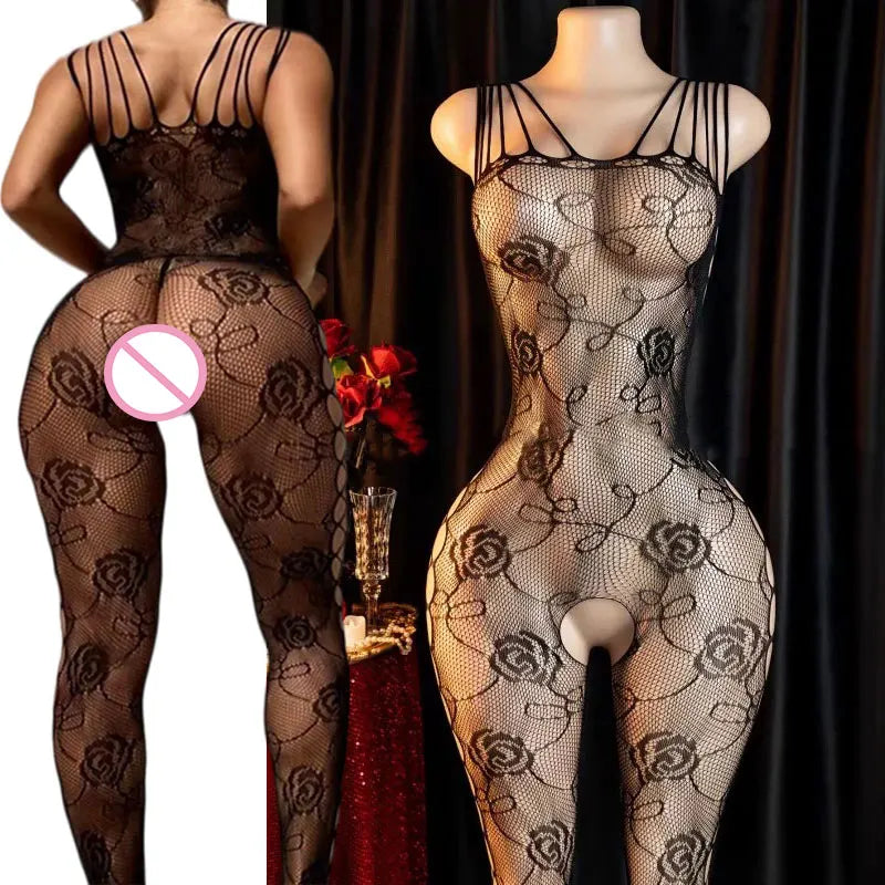 Porn Crotchless Lingerie Hot Tights Fishnet Bra Bodysuit Set