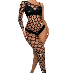 Rhinestone Asymmetrical Fishnet Bodystocking Lingerie
