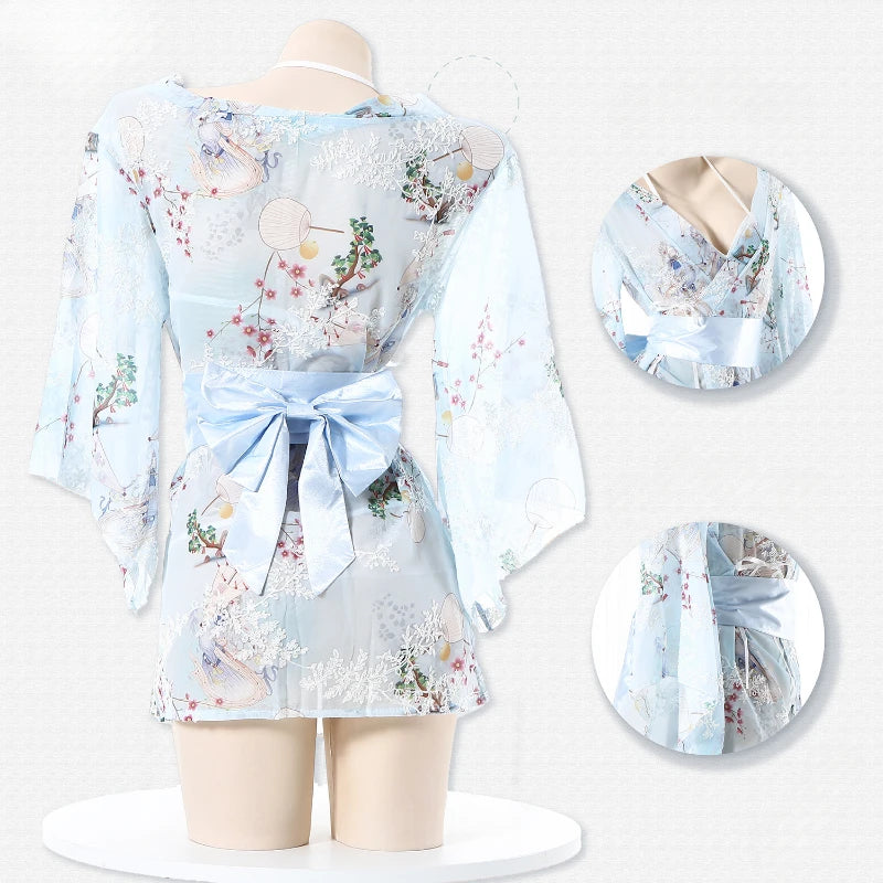 Erotic Lingerie Kimono Cosplay Maid Charm Costume Porno Bathrobe Open Pajamas Couples Flirt Clothing