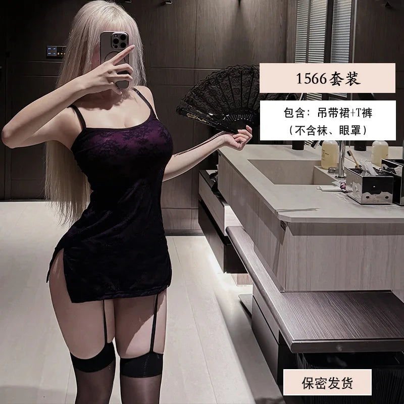 Lace Perspective Cosplay Office Secretary OL Hip Wrap Skirt Nightclub Bar Lingerie Baby Doll Porno Bar Costumes