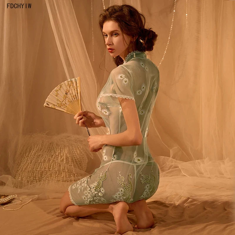 Cheongsam Lingerie Skirt Pure Desire Temptation Passion Perspective Tradition Embroidery 5color