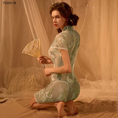 Cheongsam Lingerie Skirt Pure Desire Temptation Passion Perspective Tradition Embroidery 5color