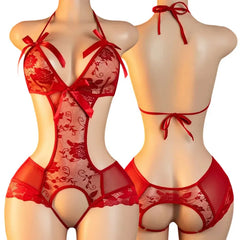 See Through Erotic Open Bra Crotchless Bow Lingerie Underwear Plus Size Costume Erotic Bodysuits