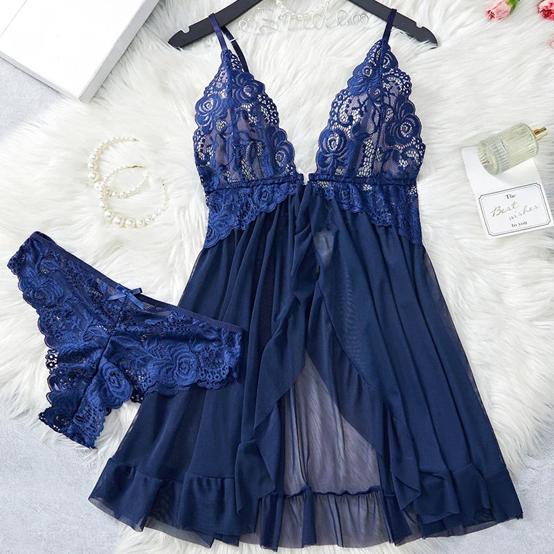 Perspective Pajamas Two-piece Sleepwear Nightgown Underwear Set