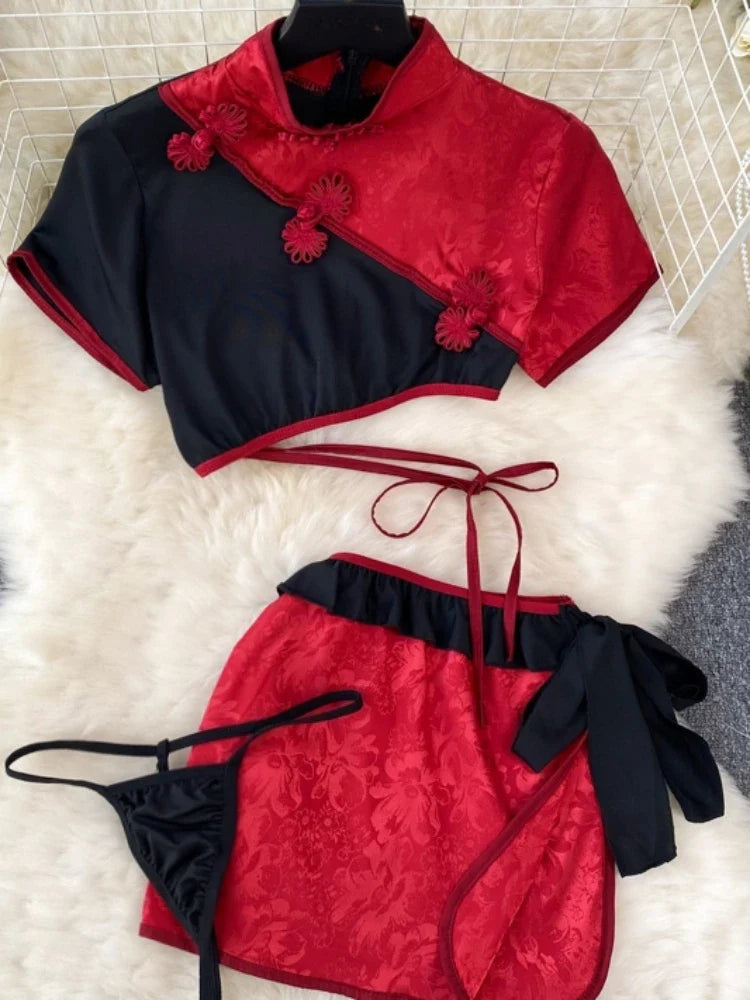 Cheongsam Cosplay Traditional Gothic Punk Sleepwear Lingerie Set