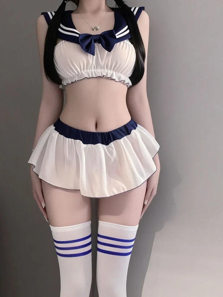 Cosplay Costumes School Student Role Play Cute Mini Skirt Tight Blouse Set