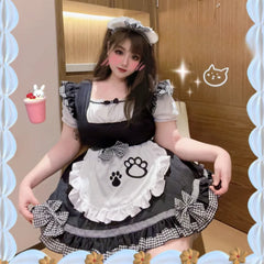 Sweet Maid Cat Halloween Waitress Role Play Kawaii Plus Size Party Black White Plaid Lolita Princess COS