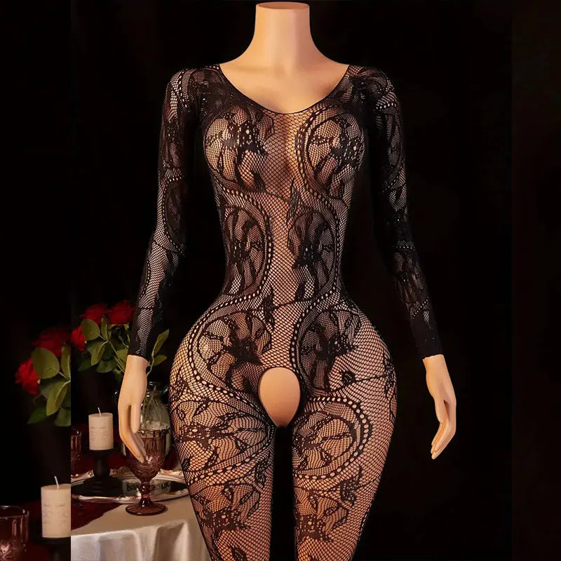 Hot One-Piece Open-Front Bra Crotchless Lingiere Sensual Night Wear Transparent Garter Belt Underwear Ultra-Thin Bodysuit