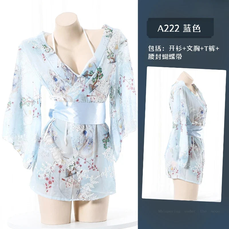Erotic Lingerie Kimono Cosplay Maid Charm Costume Porno Bathrobe Open Pajamas Couples Flirt Clothing