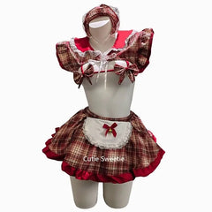 Lolita Maid Outfit Cosplay Costumes Lace Bow Bra Apron Set