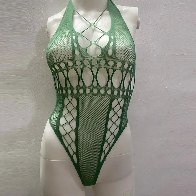 Hot Fishnet Bodysuit Crotchless Tights Perspective Lingerie Bodystockings Erotic Mesh Halter Sets