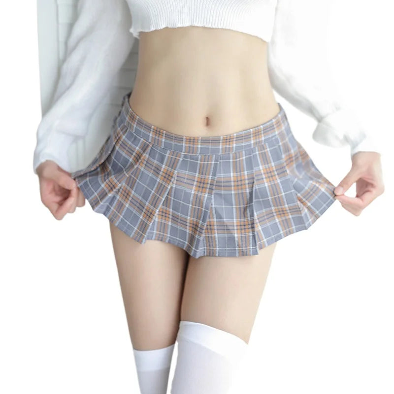 Schoolfor Mini Ultra Short Pleated Plaid Skirt Cute Half Body Studentwear