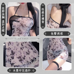 Floral Perspective Mesh Backless See-Through Soft Lingerie
