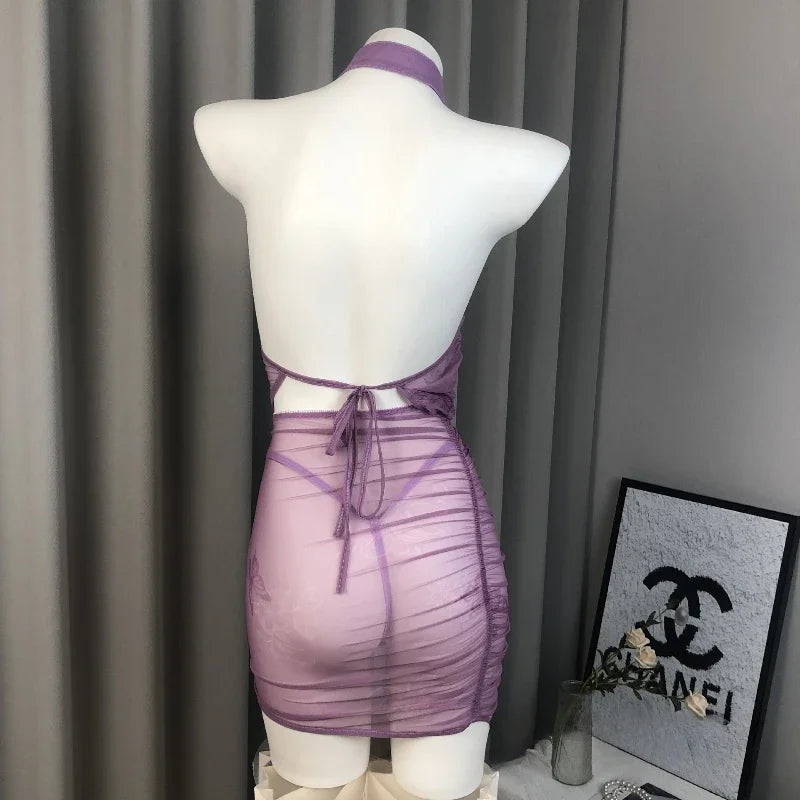 Lingerie Hollow Out Retro Cheongsam Transparent Pajamas Traditional Improve Exotic Charm Costume