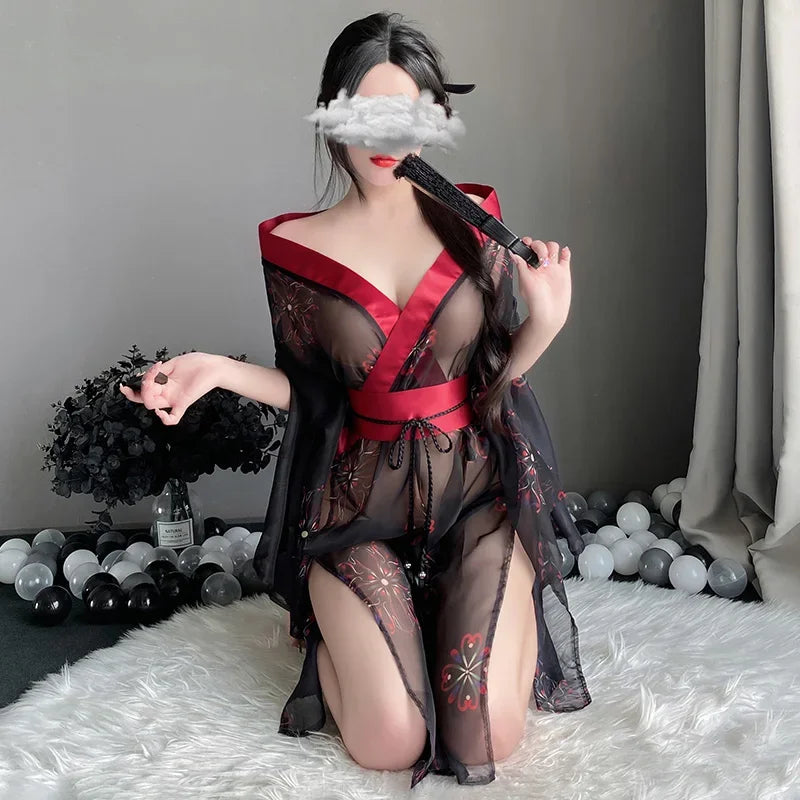 Deep V Cleavage Black Sleepwear