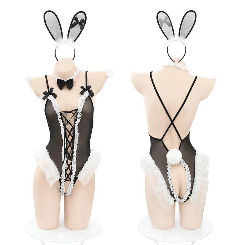 Ruffles Bandage Hollow Rabbit Jumpsuit Lingerie