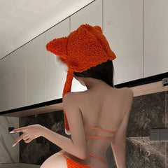 Little Bear Cosplay Costumes Erotic Lingerie Hollow Bra Set
