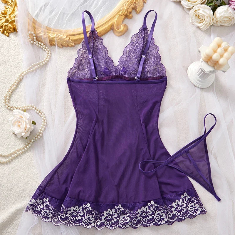 Purple Lace Nightgown Set
