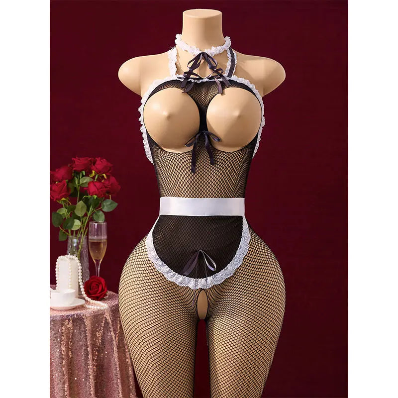 Adult Crotchlessual Lingerie Sets Cosplay Porn Bodysuit Maid Costume Expose Chest