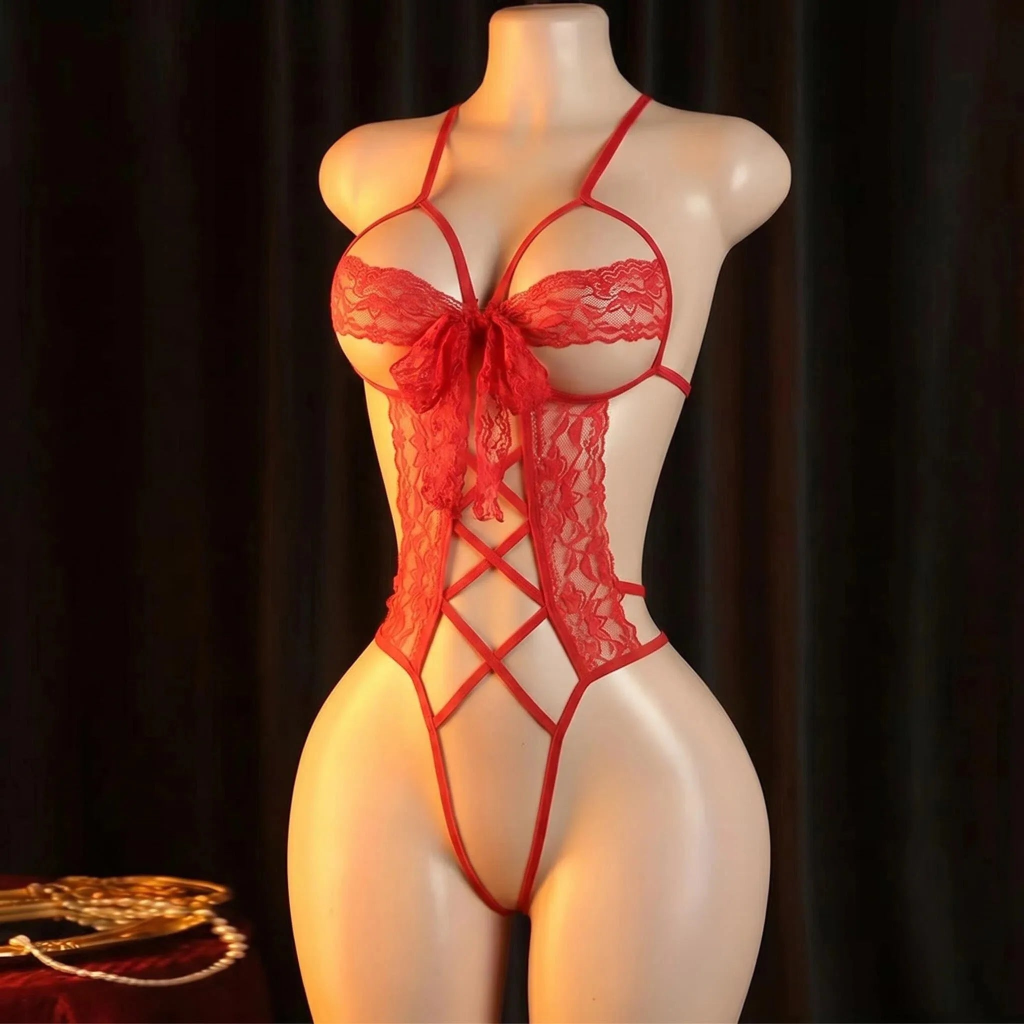 Lace Tie-Up Bra Lingerie Body Set