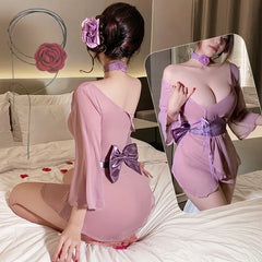 Temptation Kimono Yukata Pajamas Bathrobe Cosplay Lingerie Adult Perspective Nightgown NightPurple