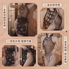 Black See Through Cheongsam Lingerie Bodysuit Porn Style Traditional Hanfu Temptation Erotic