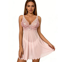 Lace Halter Babydoll Lingerie Deep V See-through Floral Mesh Chemise Mini Hot Backless Nightwear