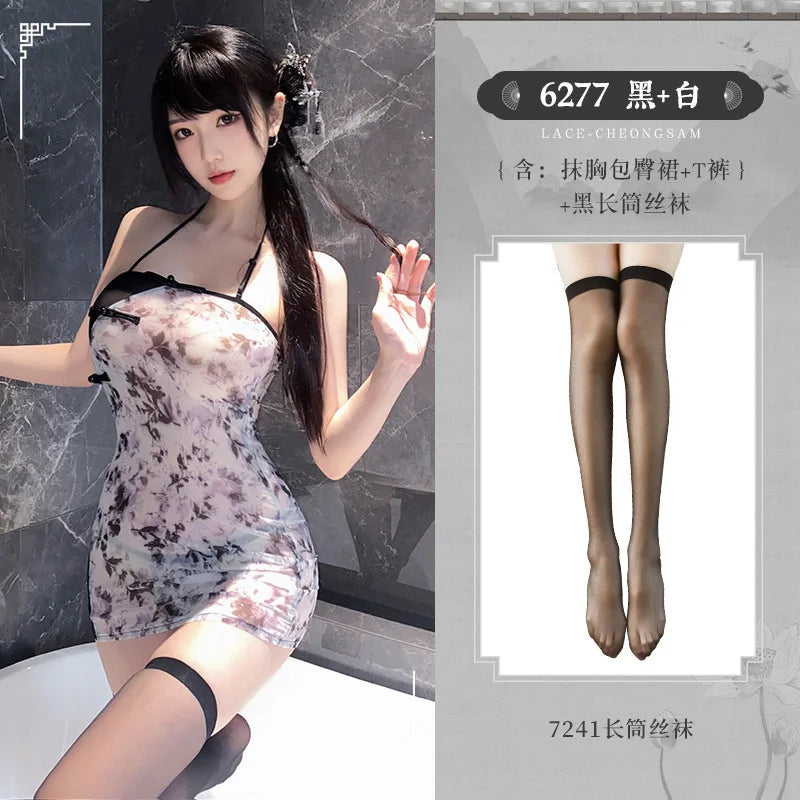 Floral Perspective Mesh Backless See-Through Soft Lingerie