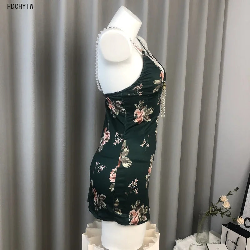 Ancient Cheongsam Skirt High Waisted Slit Pearl Slim Lingerie