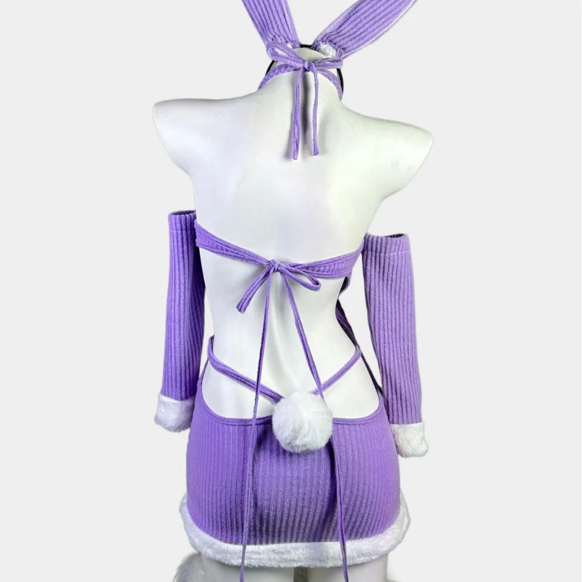 Bunny Cosplay Costume Hollow Out Purple Plush Skirt Outfits Rabbit Role Play Lingerie Christmas Gift