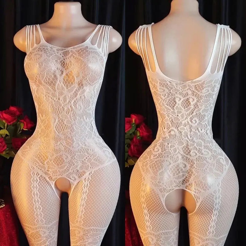 Mesh Bra Crotchless One-Piece Set