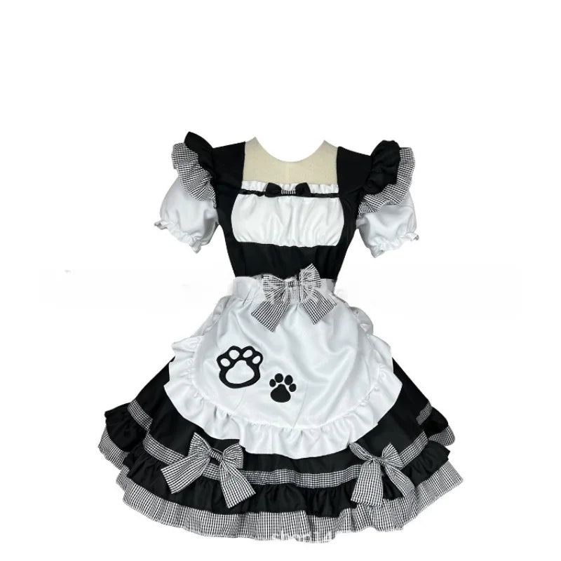 Sweet Maid Cat Halloween Waitress Role Play Kawaii Plus Size Party Black White Plaid Lolita Princess COS