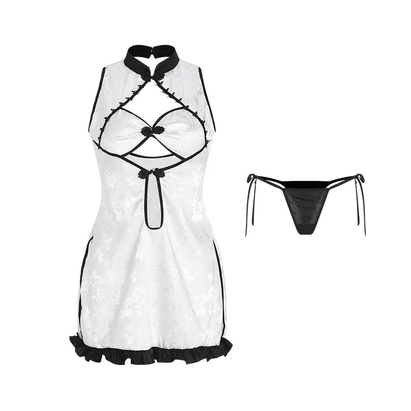 Seductive Cheongsam Traditional Retro Improve Comfortable Hollow Out Nightgown Home