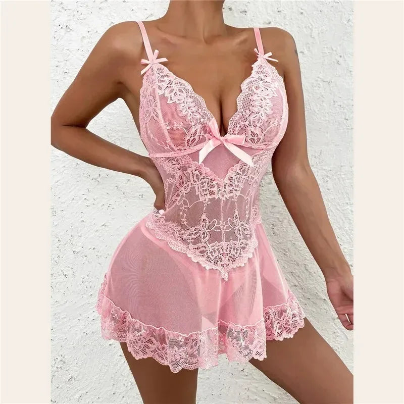 Exotic Costume Underwear Lace Doll Underwear Open Bra Mesh Transparent Pajamas  Clothing