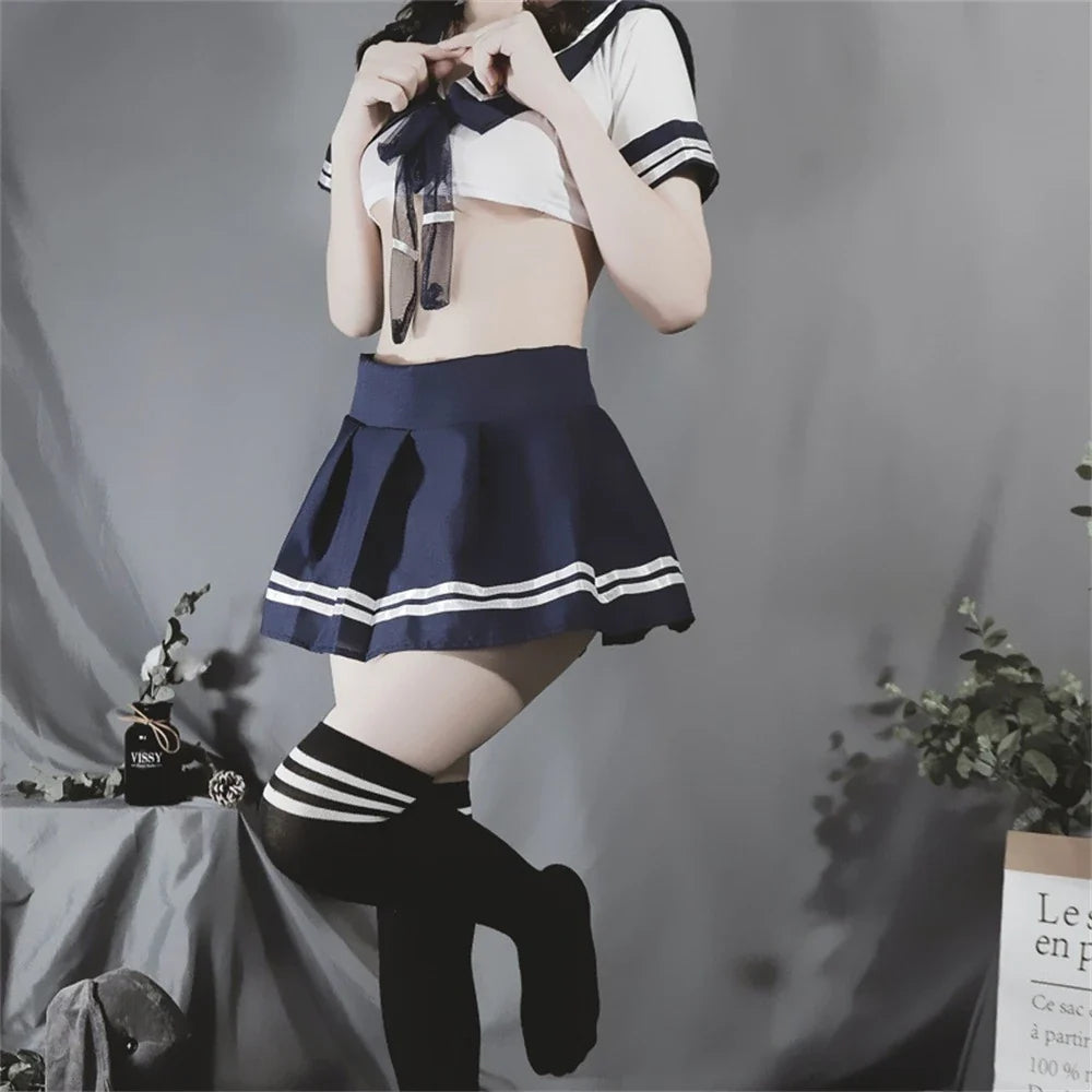 Cosplay Costumes School Student Role Play Cute Mini Skirt Tight Blouse Set