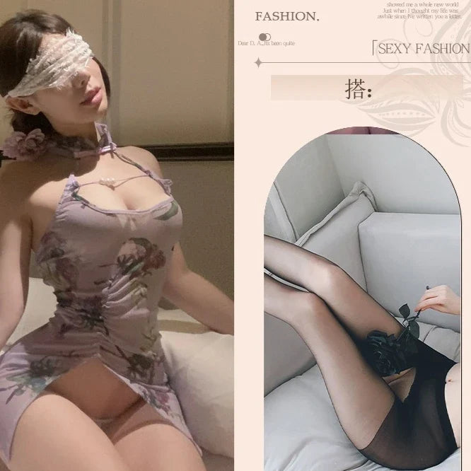 Cheongsam Cosplay Bodycon Mini Perspective Halloween Night Clubwear Nightclub Baby Doll