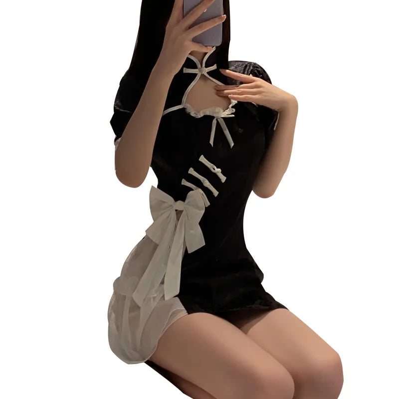 Lingerie Style Pure Desire Temptation Cheongsam Retro Skirt Traditional Improve Black Costumes