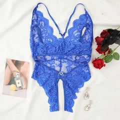 Blue Backless Corset Transparent Underwear Bodysuit