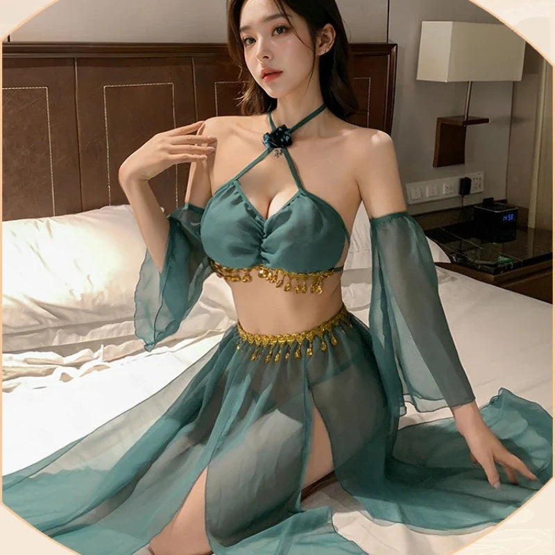 Spicy Perspective Chiffon Lingerie Exotic Charm Costumes Porno Style Hanfu Erotic Traditional Retro Outfit
