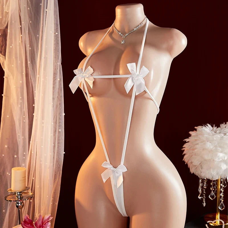 Crotchless Perspective Open Bow Bra Porn Lingerie