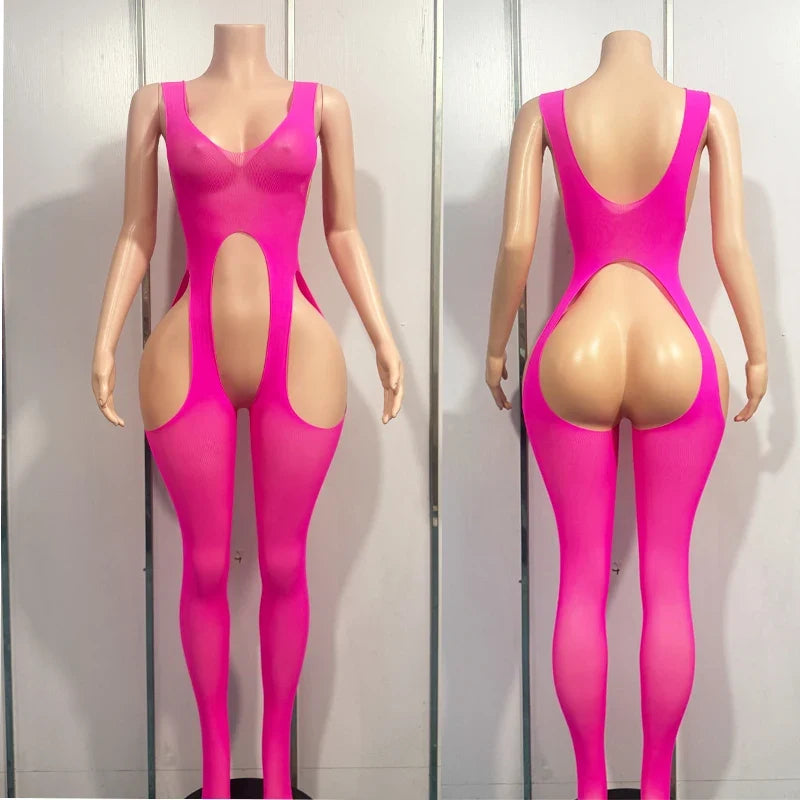 Erotic Bodysuit Fishnet Crotchless Bodystockings Black Hollow Out Lingerie