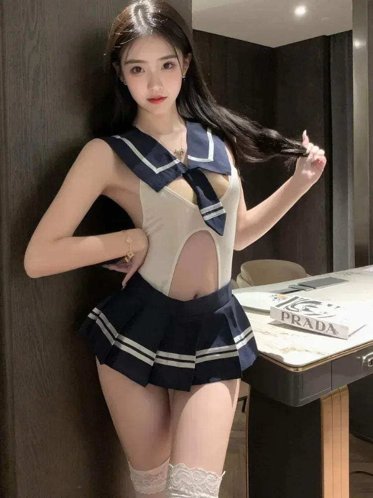 Cosplay Maid Costumes Teddies Cute Bow Tie Open Bra