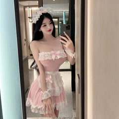 Lingerie Mesh Skirt Perspective Role-playing Maid Outfit Passionate Charm Cute Lace Apron Bow Home Pajamas