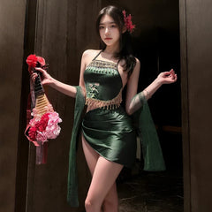 Lingerie Porno Embroidery Bellyband Pearl Retro Traditional Hanfu Couples Flirt Cosplay Dancing Exotic Costume