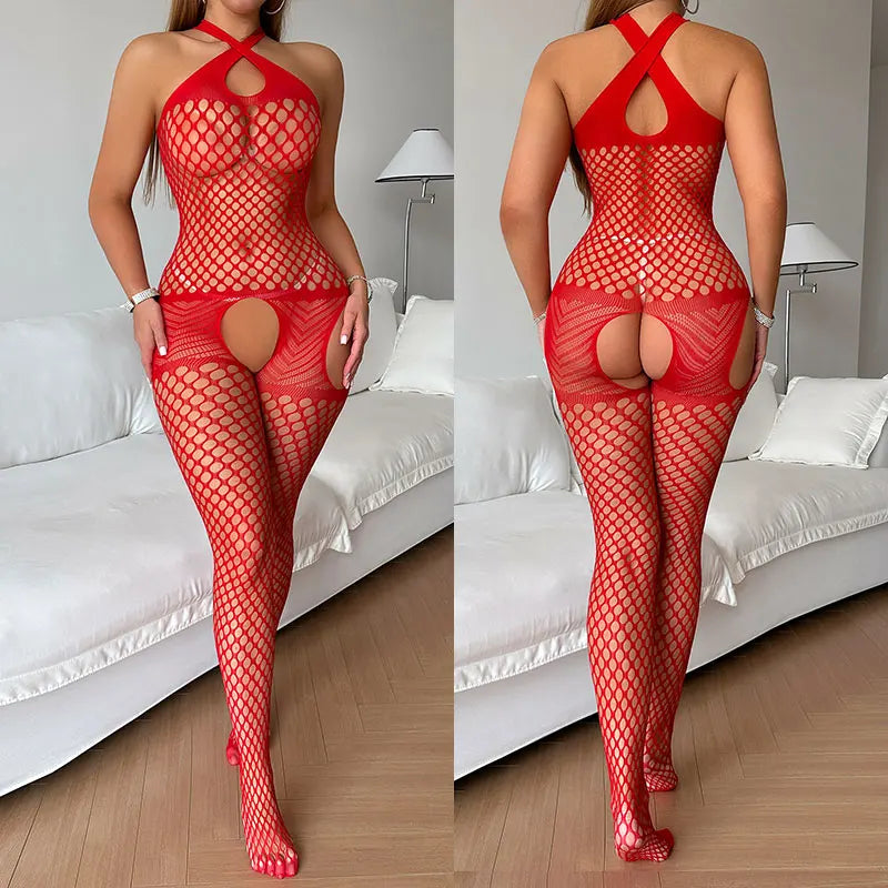 Outfit Fishnet Bra Panty One Piece Crotchless Tights High Stretch Body Stockings Erotic Costume Porn Underwear