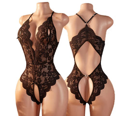 One-piece Crotchless Bodysuit Deep V Open Bra Lingerie